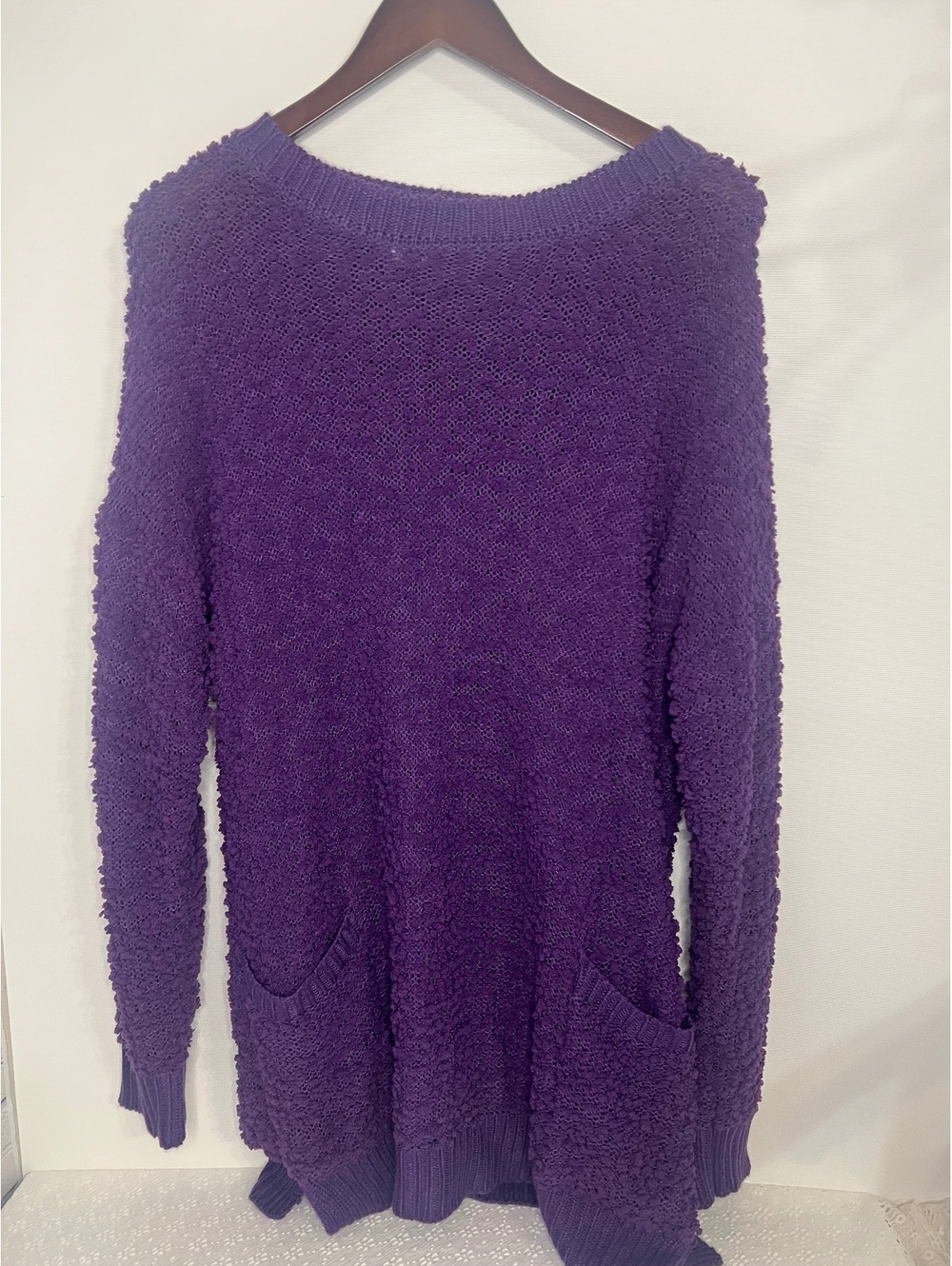 Zenana Outfitters Popcorn chenille knit purple tunic sweater L